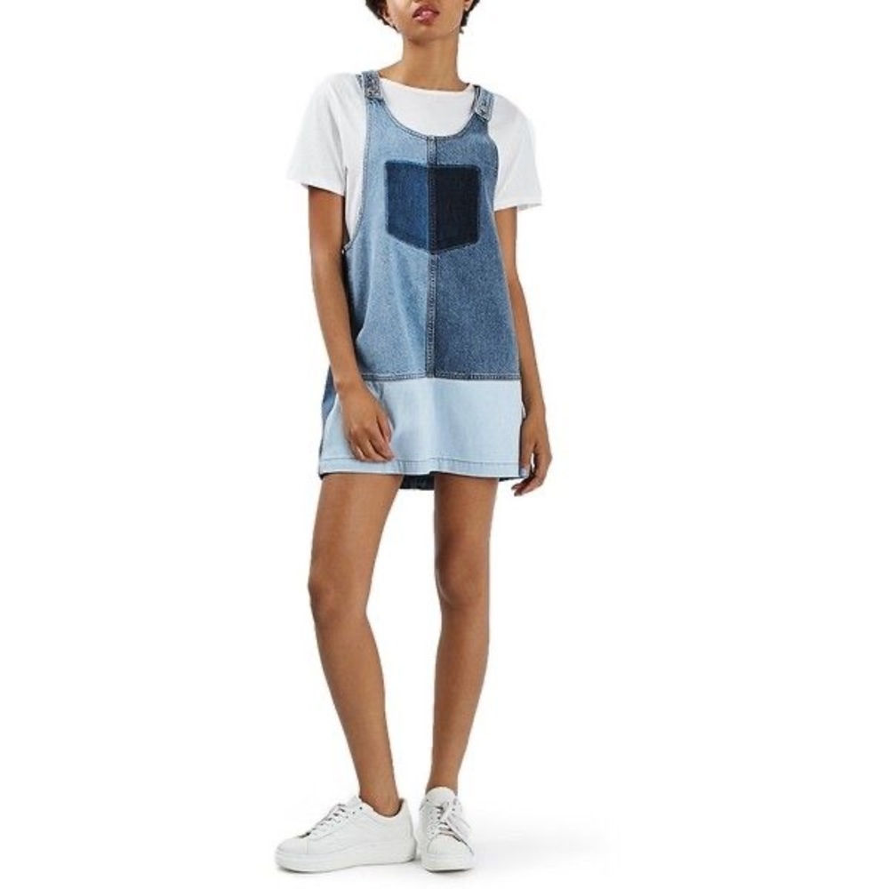 Topshop Patchwork Overall Mini Dress